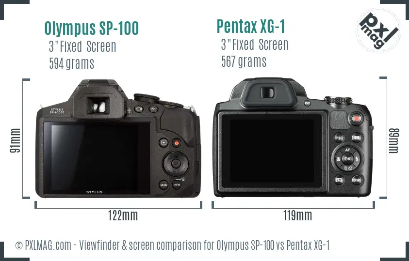 Olympus SP-100 vs Pentax XG-1 Screen and Viewfinder comparison