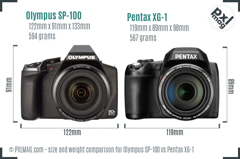 Olympus SP-100 vs Pentax XG-1 size comparison