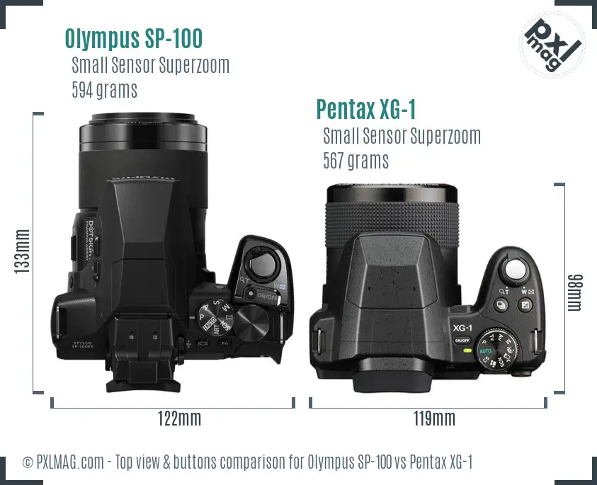 Olympus SP-100 vs Pentax XG-1 top view buttons comparison