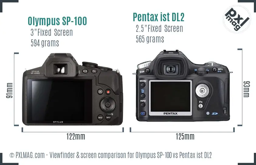 Olympus SP-100 vs Pentax ist DL2 Screen and Viewfinder comparison