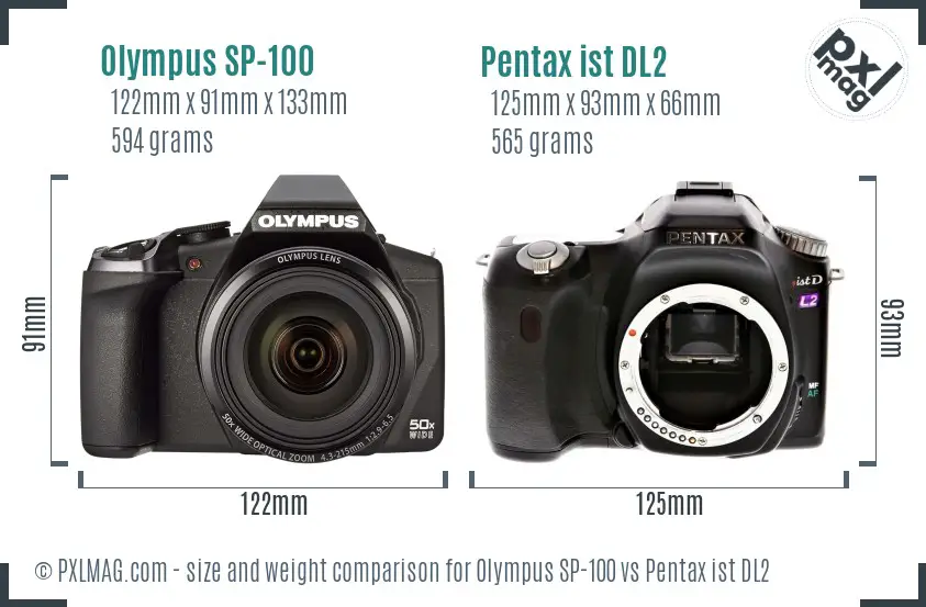 Olympus SP-100 vs Pentax ist DL2 size comparison