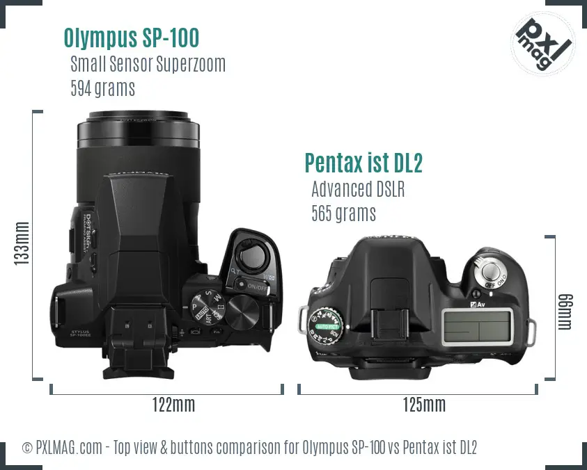 Olympus SP-100 vs Pentax ist DL2 top view buttons comparison