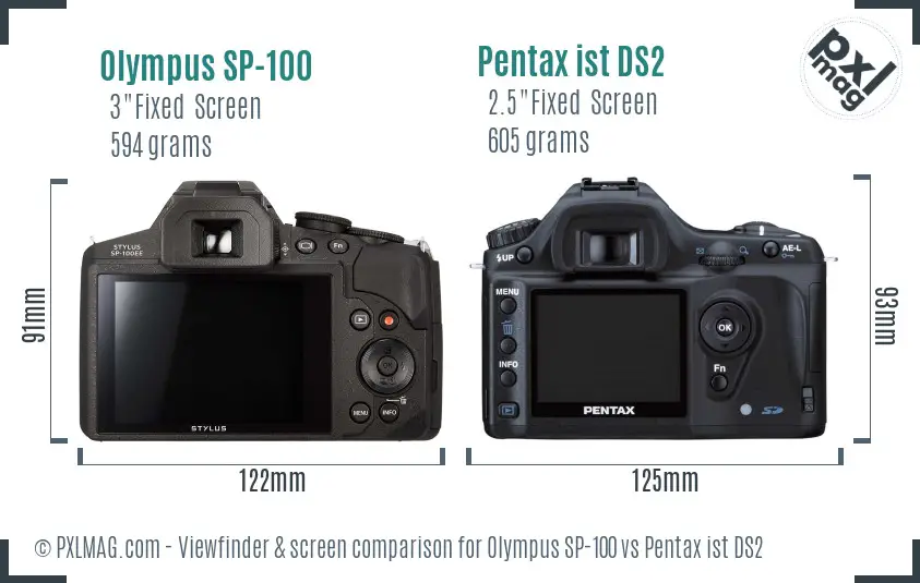 Olympus SP-100 vs Pentax ist DS2 Screen and Viewfinder comparison