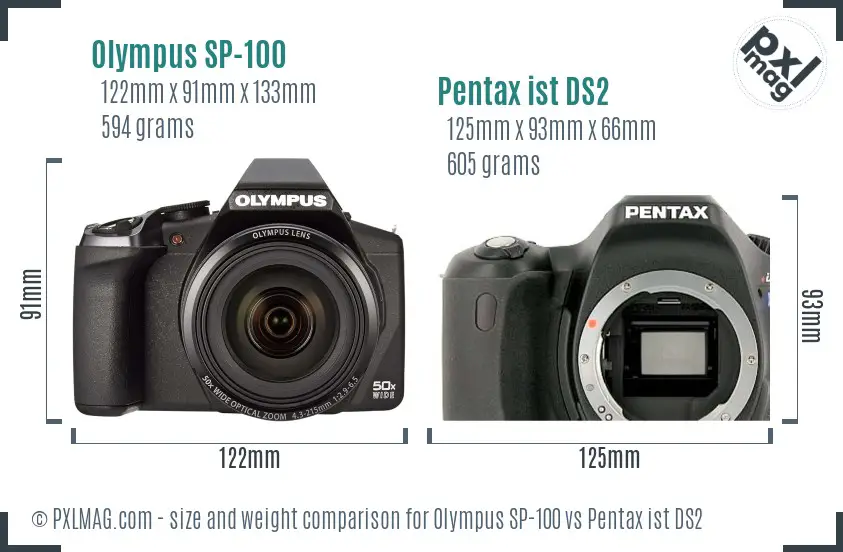 Olympus SP-100 vs Pentax ist DS2 size comparison