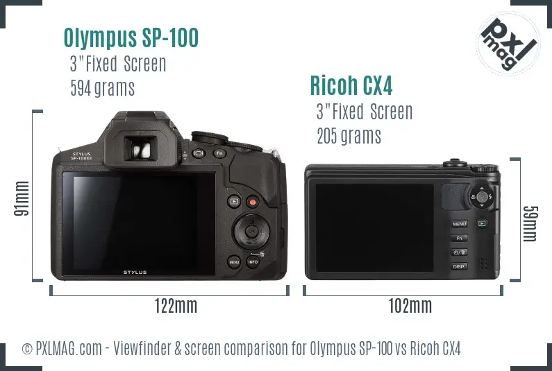 Olympus SP-100 vs Ricoh CX4 Screen and Viewfinder comparison