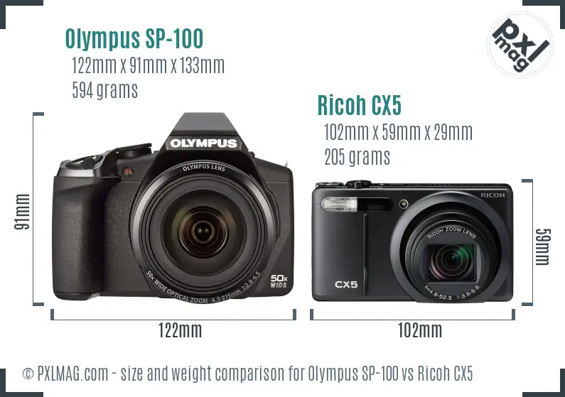 Olympus SP-100 vs Ricoh CX5 size comparison Olympus SP-100 vs Ricoh CX5 size comparison