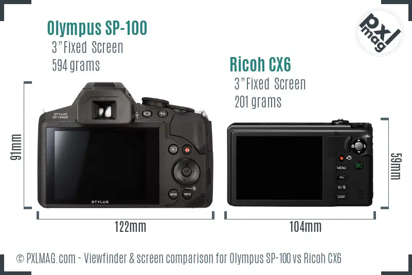 Olympus SP-100 vs Ricoh CX6 Screen and Viewfinder comparison