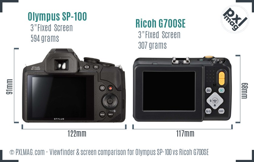 Olympus SP-100 vs Ricoh G700SE Screen and Viewfinder comparison