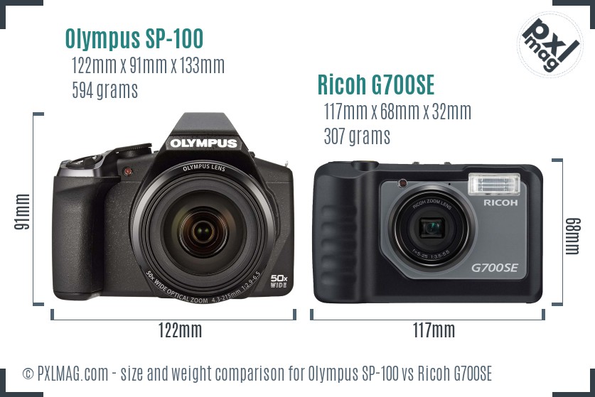 Olympus SP-100 vs Ricoh G700SE size comparison