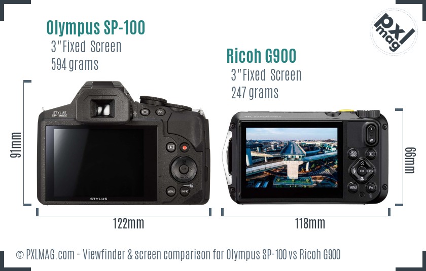 Olympus SP-100 vs Ricoh G900 Screen and Viewfinder comparison