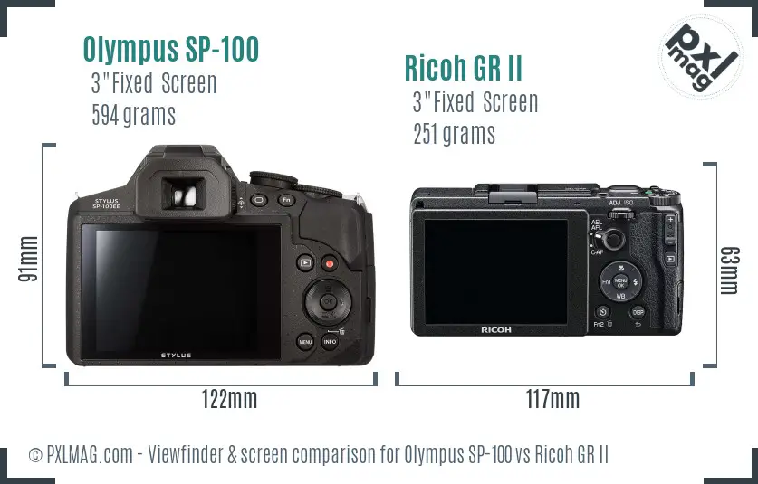 Olympus SP-100 vs Ricoh GR II Screen and Viewfinder comparison