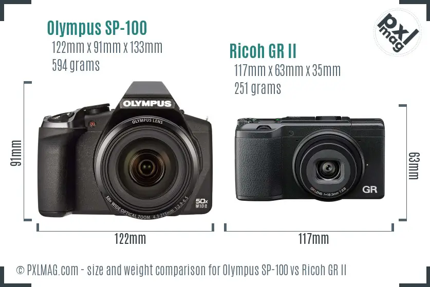 Olympus SP-100 vs Ricoh GR II size comparison