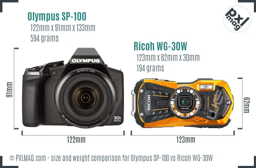 Olympus SP-100 vs Ricoh WG-30W size comparison Olympus SP-100 vs Ricoh WG-30W size comparison