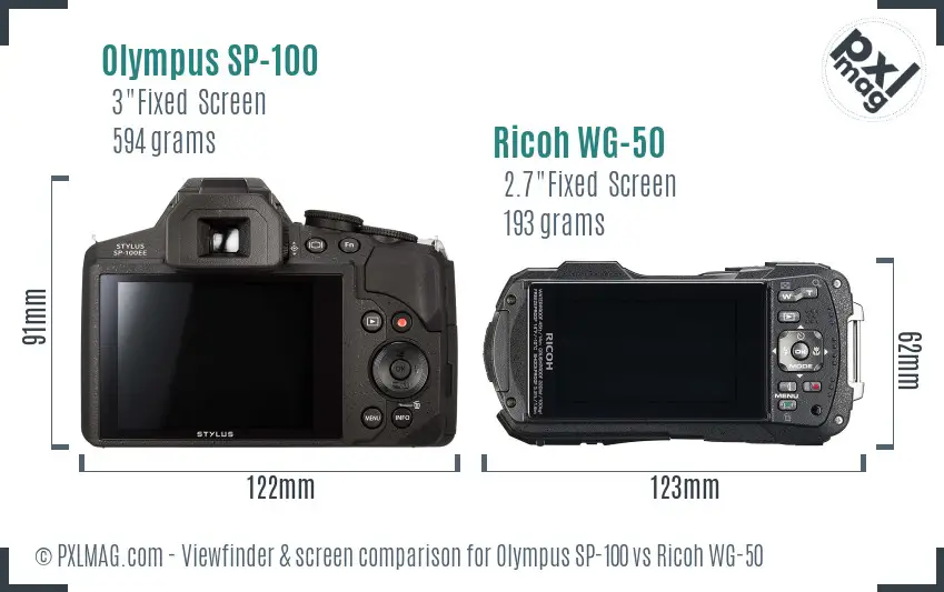 Olympus SP-100 vs Ricoh WG-50 Screen and Viewfinder comparison