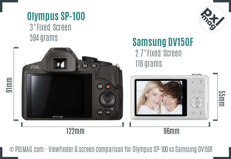 Olympus SP-100 vs Samsung DV150F Screen and Viewfinder comparison