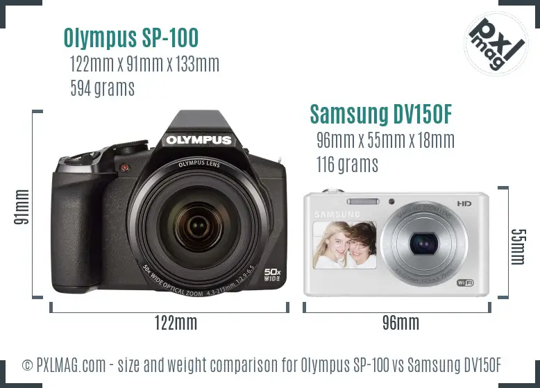 Olympus SP-100 vs Samsung DV150F size comparison