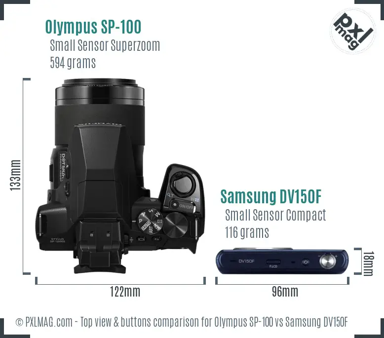 Olympus SP-100 vs Samsung DV150F top view buttons comparison