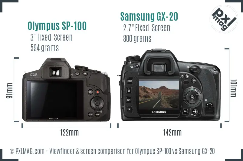 Olympus SP-100 vs Samsung GX-20 Screen and Viewfinder comparison