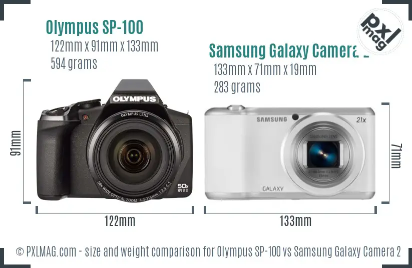 Olympus SP-100 vs Samsung Galaxy Camera 2 size comparison