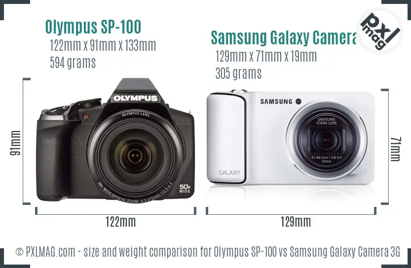 Olympus SP-100 vs Samsung Galaxy Camera 3G size comparison