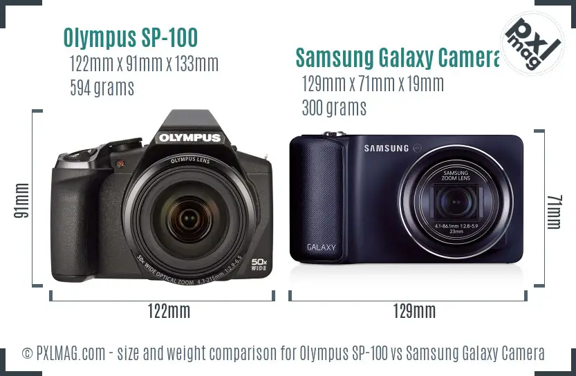 Olympus SP-100 vs Samsung Galaxy Camera size comparison