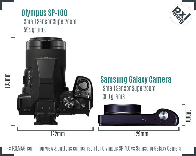 Olympus SP-100 vs Samsung Galaxy Camera top view buttons comparison