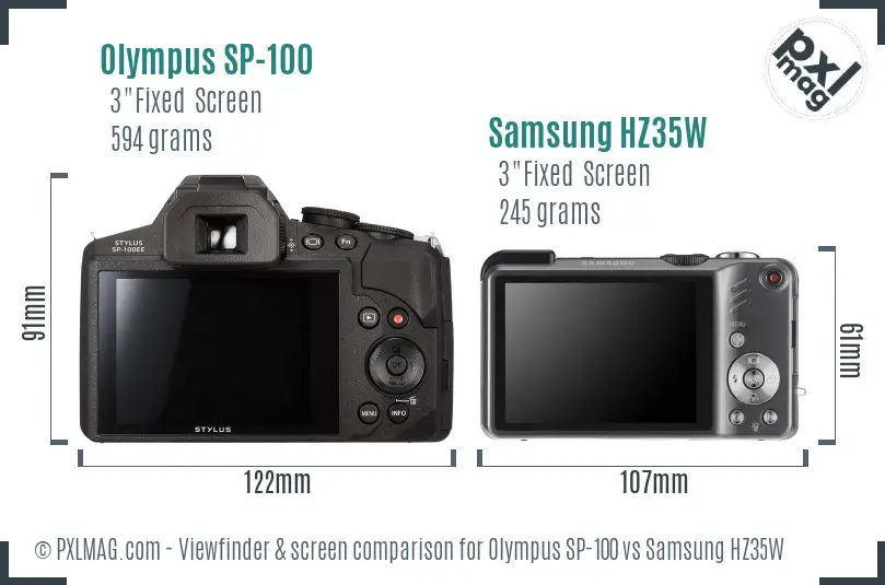 Olympus SP-100 vs Samsung HZ35W Screen and Viewfinder comparison