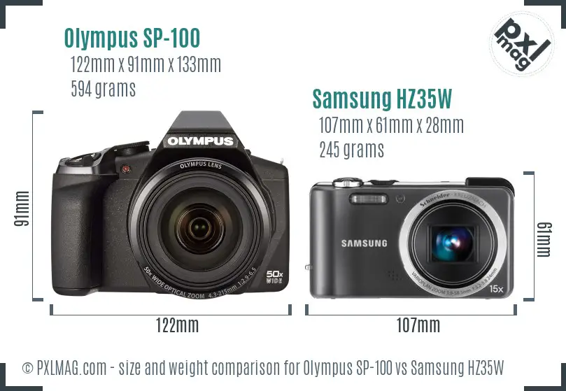 Olympus SP-100 vs Samsung HZ35W size comparison