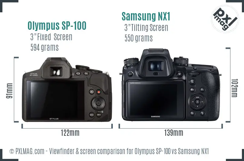 Olympus SP-100 vs Samsung NX1 Screen and Viewfinder comparison