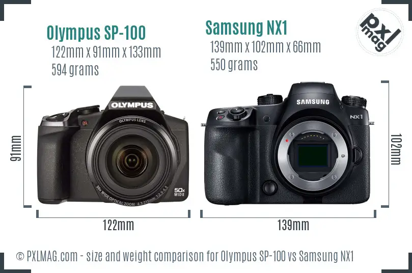 Olympus SP-100 vs Samsung NX1 size comparison