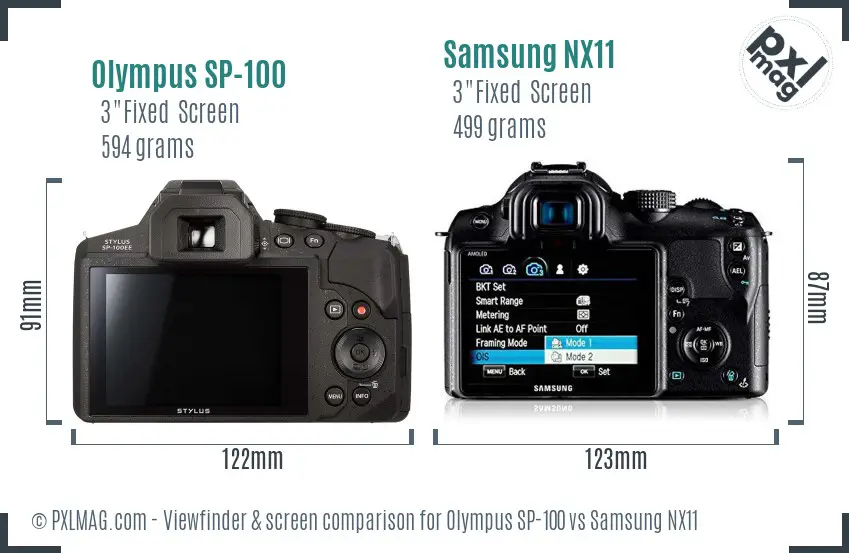 Olympus SP-100 vs Samsung NX11 Screen and Viewfinder comparison