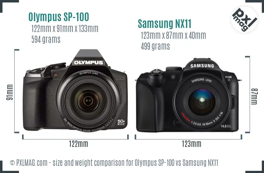 Olympus SP-100 vs Samsung NX11 size comparison