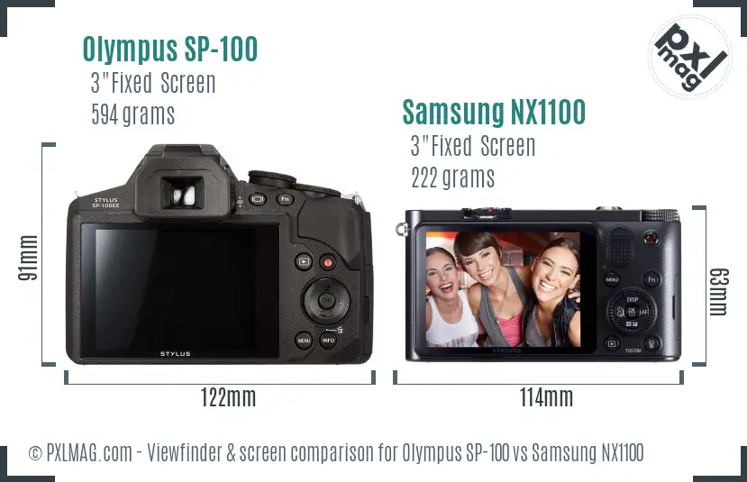 Olympus SP-100 vs Samsung NX1100 Screen and Viewfinder comparison