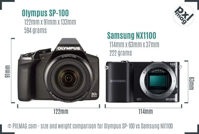 Olympus SP-100 vs Samsung NX1100 size comparison