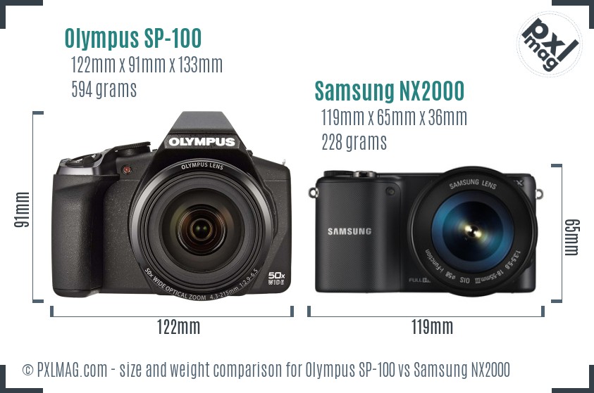 Olympus SP-100 vs Samsung NX2000 size comparison