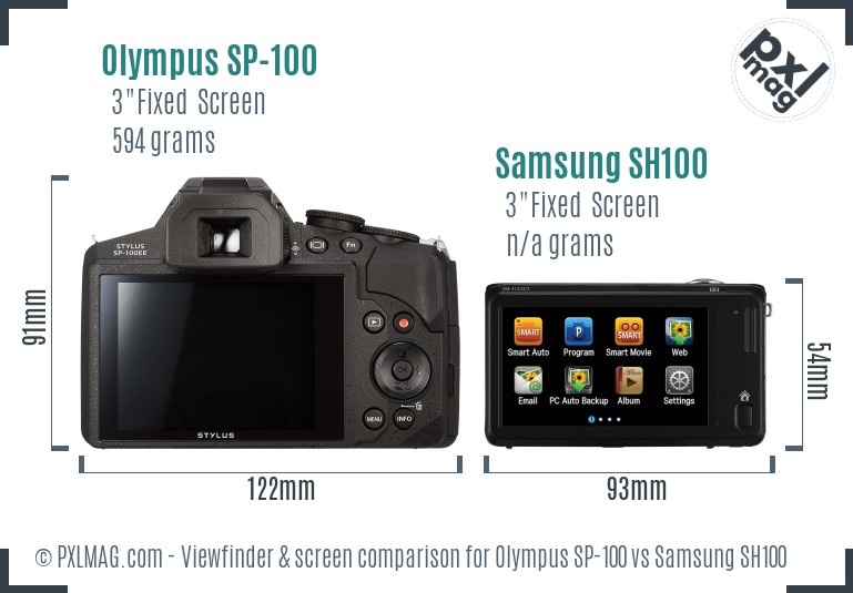 Olympus SP-100 vs Samsung SH100 Screen and Viewfinder comparison