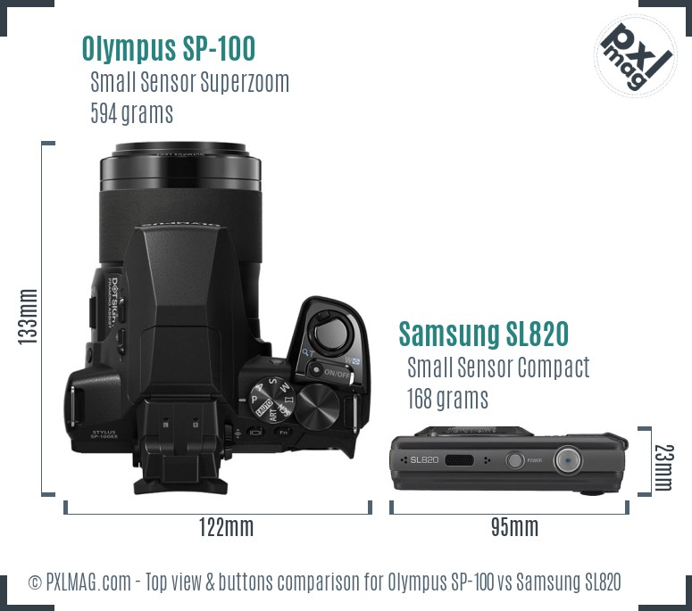 Olympus SP-100 vs Samsung SL820 top view buttons comparison