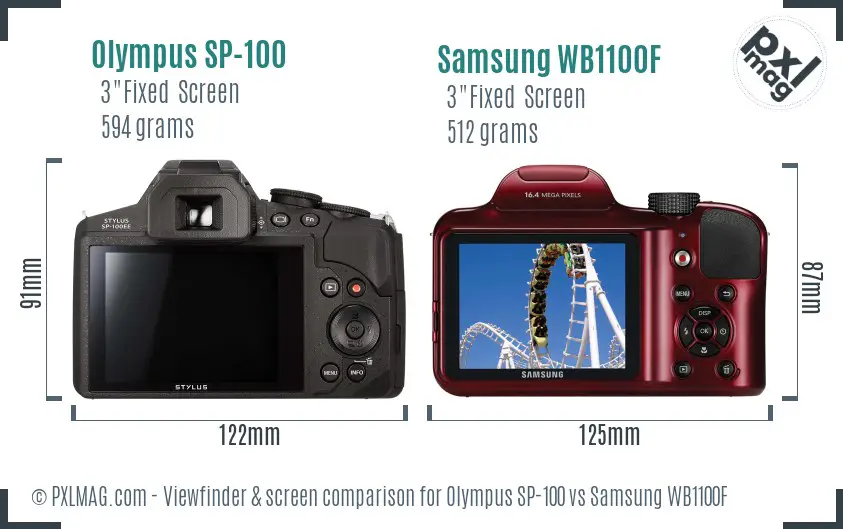 Olympus SP-100 vs Samsung WB1100F Screen and Viewfinder comparison