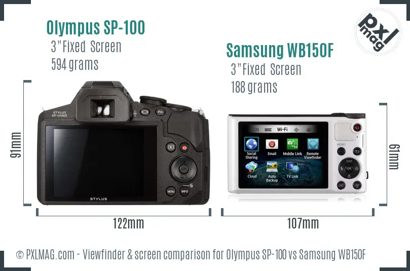 Olympus SP-100 vs Samsung WB150F Screen and Viewfinder comparison
