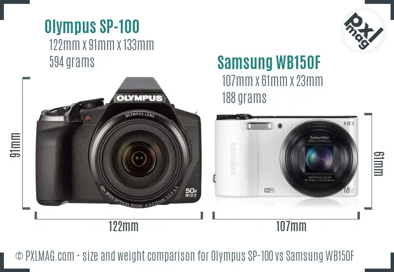 Olympus SP-100 vs Samsung WB150F size comparison