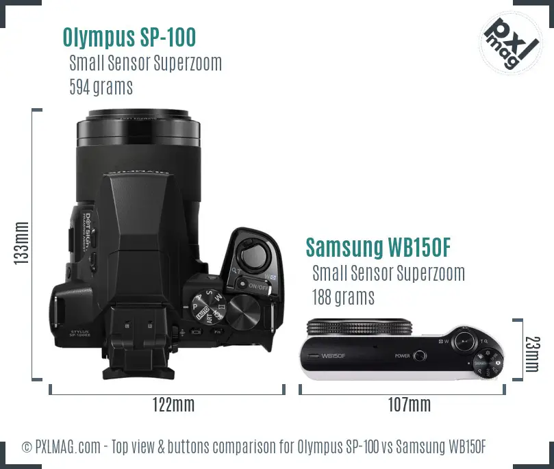 Olympus SP-100 vs Samsung WB150F top view buttons comparison