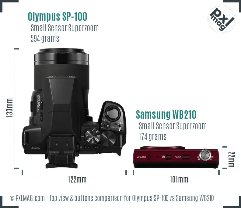 Olympus SP-100 vs Samsung WB210 top view buttons comparison