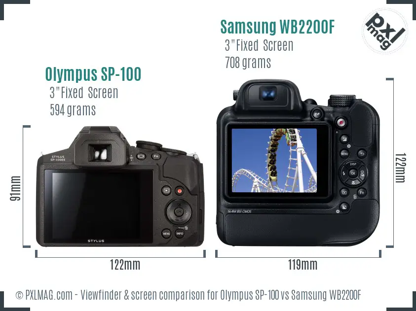 Olympus SP-100 vs Samsung WB2200F Screen and Viewfinder comparison