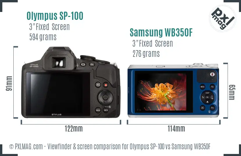 Olympus SP-100 vs Samsung WB350F Screen and Viewfinder comparison