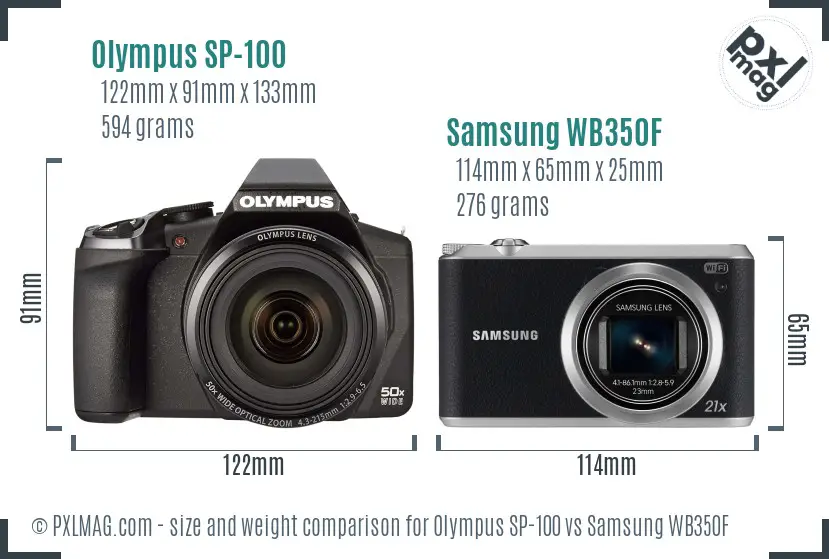 Olympus SP-100 vs Samsung WB350F size comparison