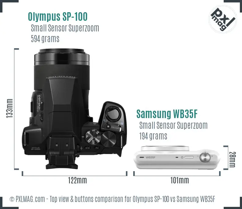 Olympus SP-100 vs Samsung WB35F top view buttons comparison