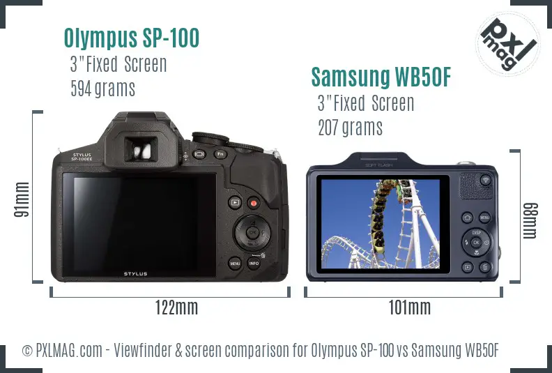 Olympus SP-100 vs Samsung WB50F Screen and Viewfinder comparison Olympus SP-100 vs Samsung WB50F Screen and Viewfinder comparison