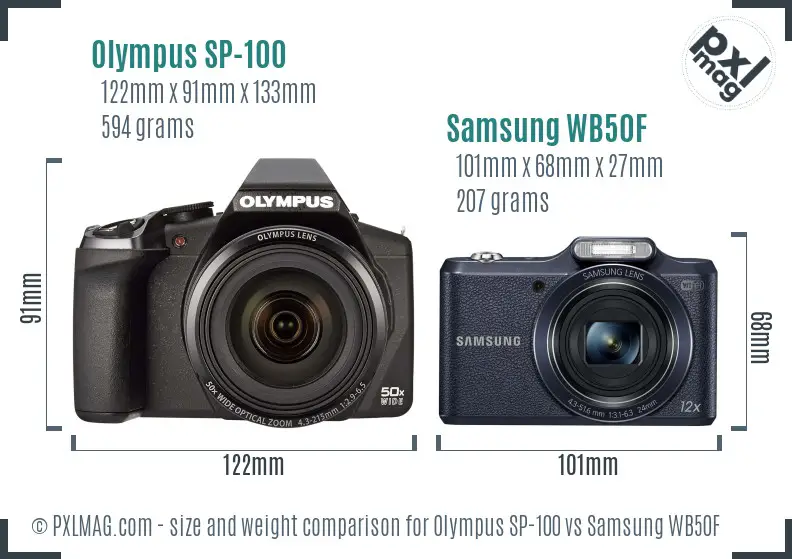 Olympus SP-100 vs Samsung WB50F size comparison Olympus SP-100 vs Samsung WB50F size comparison