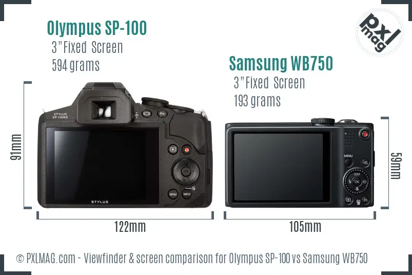 Olympus SP-100 vs Samsung WB750 Screen and Viewfinder comparison Olympus SP-100 vs Samsung WB750 Screen and Viewfinder comparison