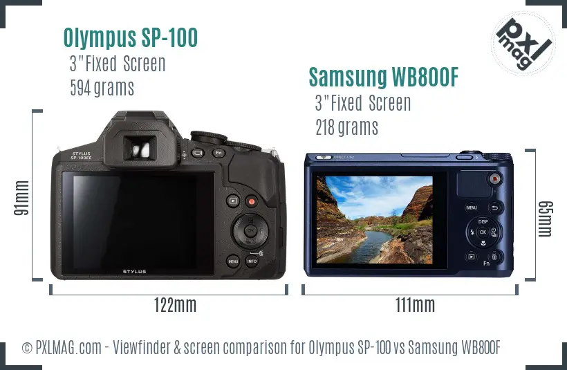 Olympus SP-100 vs Samsung WB800F Screen and Viewfinder comparison